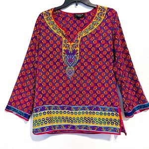 Feathers by Tolani Womens Indian pattern Red Floral Blouse Size S